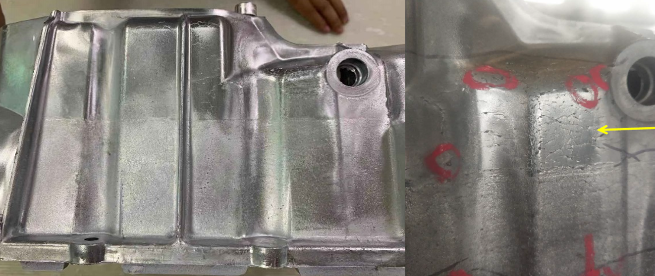 產品表面呈現缺料，裂紋缺陷